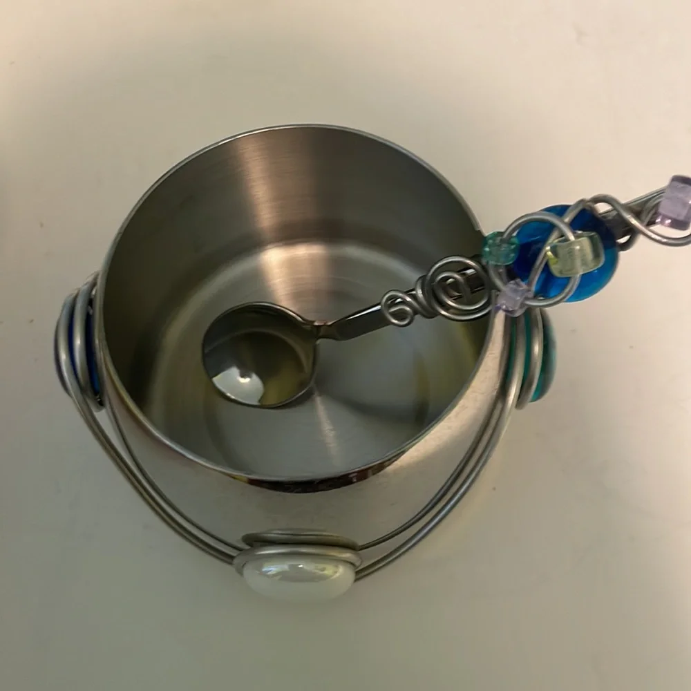Handmade stainless steel blue beaded kitchen 5 piece set